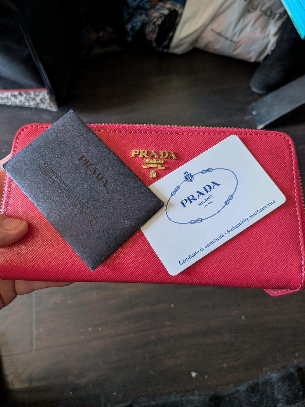 PRADA Pink Saffiano Zip-Around Wallet